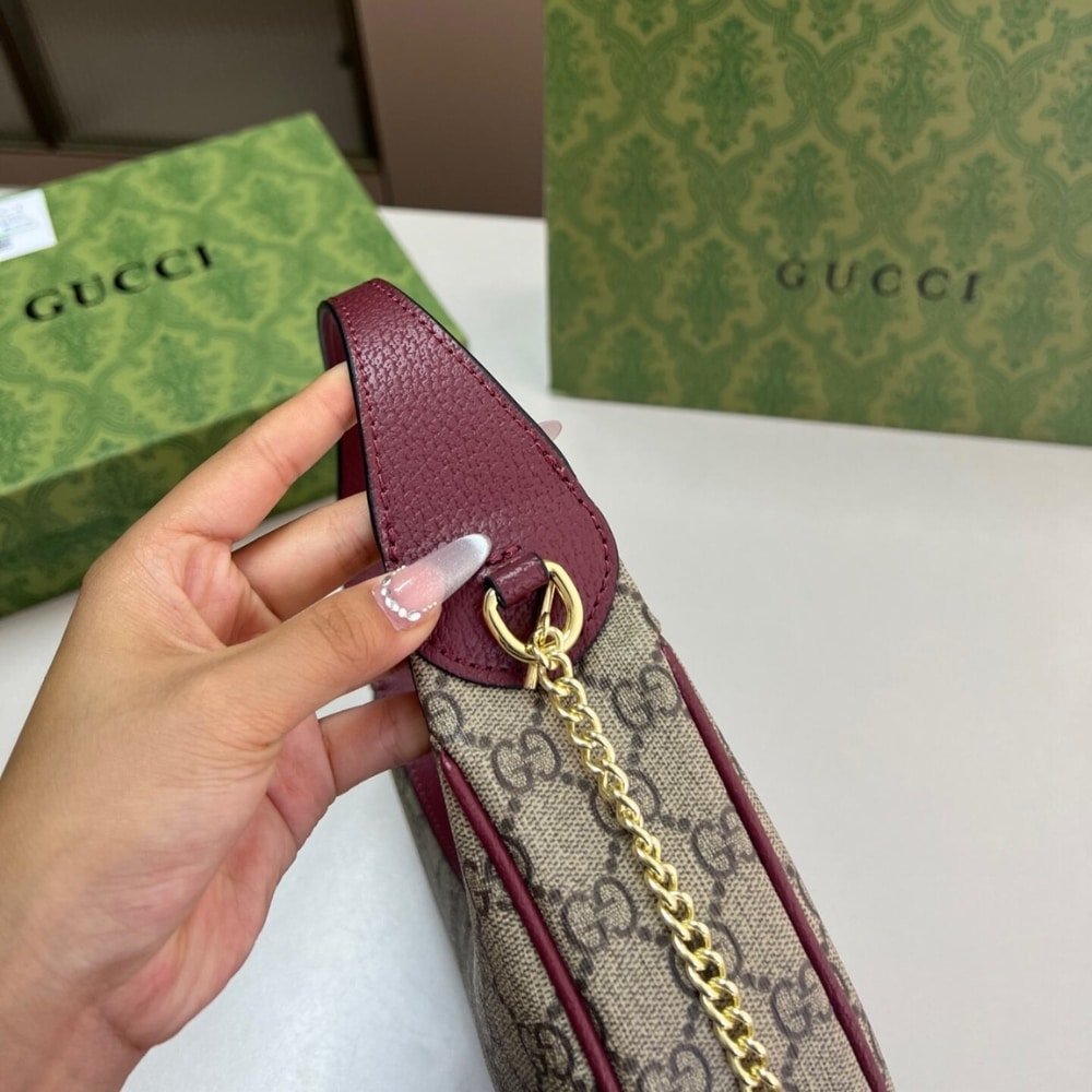 Gvc*1 Ophidia Small Shoulder Bag Beige And Dark Red Gg Fabric 22Cm 838463 Fae0P 9789