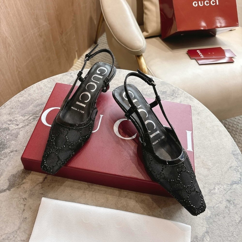 Gvc*1 Women Gg Crystal Slingback Pump Black Mesh 840728 Faeq0 1046