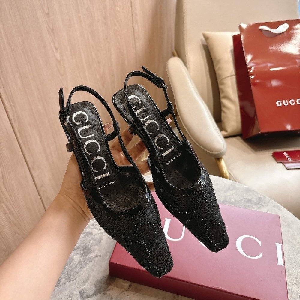 Gvc*1 Women Gg Crystal Slingback Pump Black Mesh 840728 Faeq0 1046