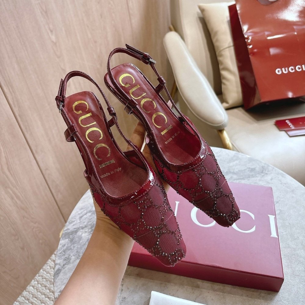 Gvc*1 Women Gg Crystal Slingback Pump Red Mesh 674668 Faeq0 6255