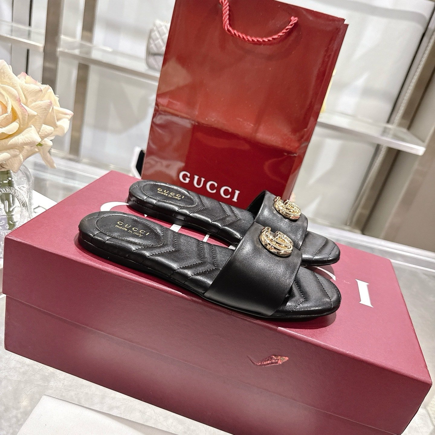 Gvc*1 Women Slide Sandal With Double G Black 832449 Bko00 1000