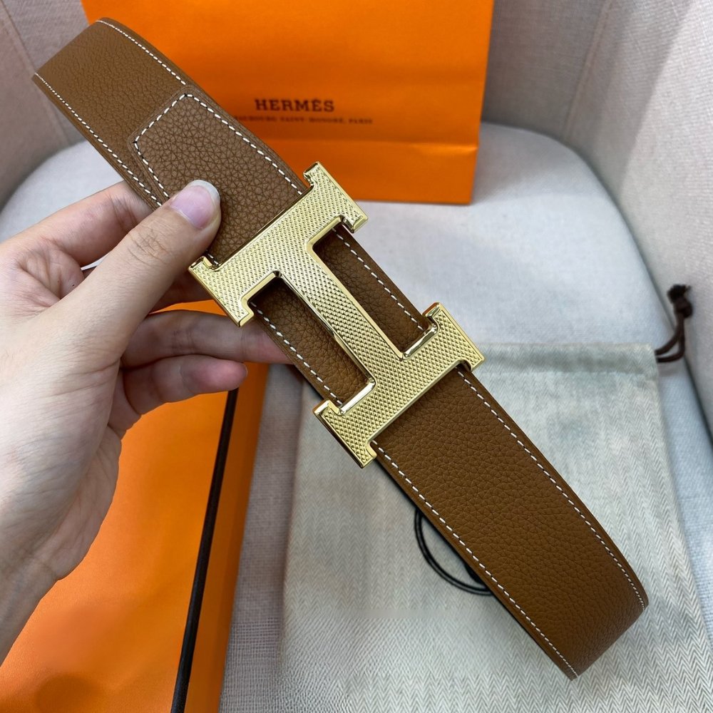 H**me5 H Guillochee Belt Buckle And Reversible Leather Strap 32Mm Gold Brown H064540Cc06