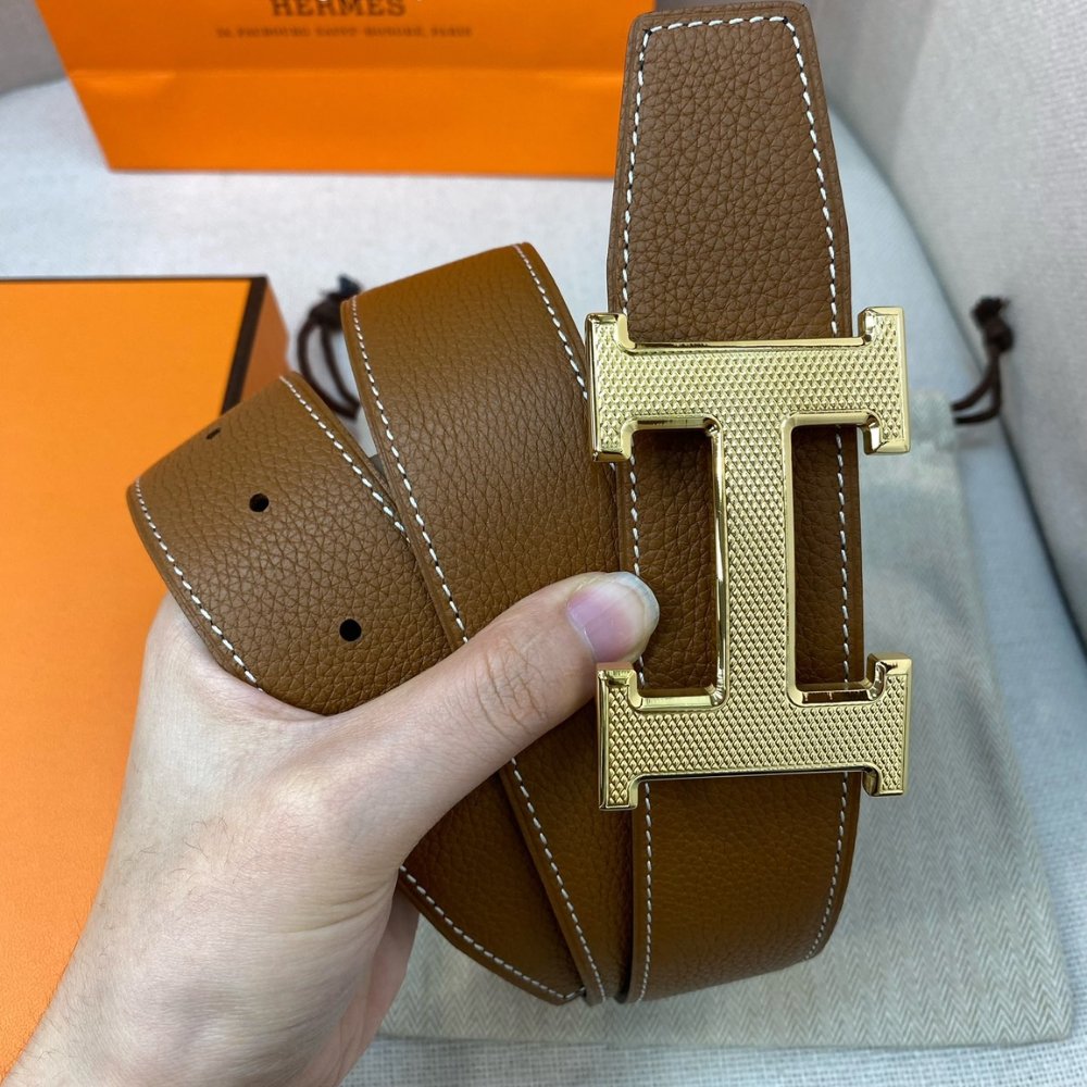 H**me5 H Guillochee Belt Buckle And Reversible Leather Strap 32Mm Gold Brown H064540Cc06