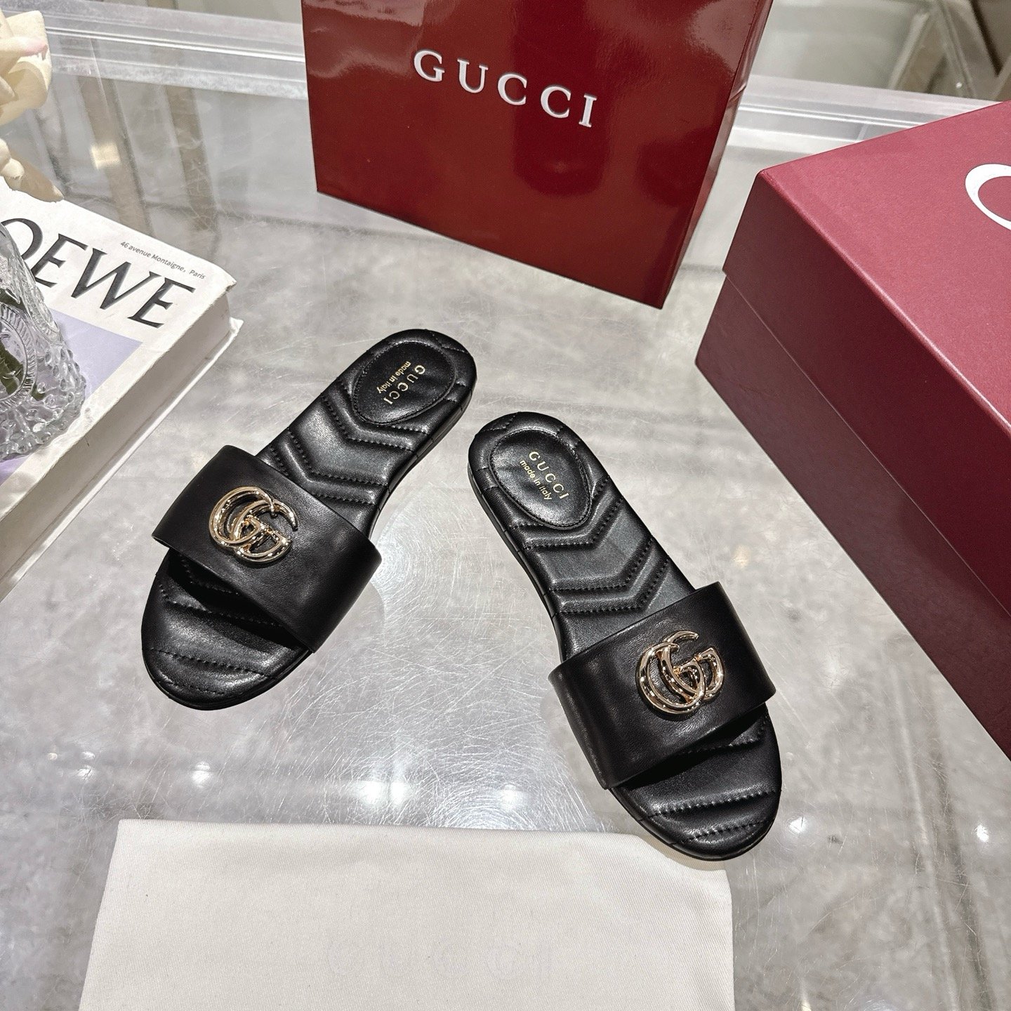 Gvc*1 Women Slide Sandal With Double G Black 832449 Bko00 1000