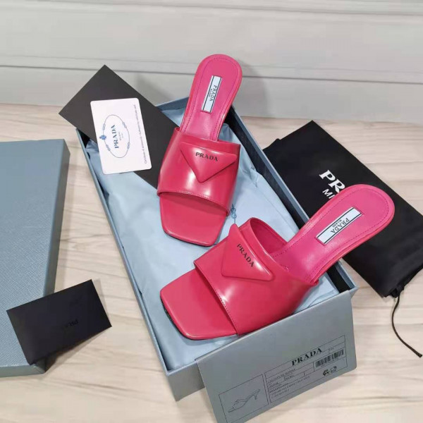 Pra*a brushed leather mid-heeled slides