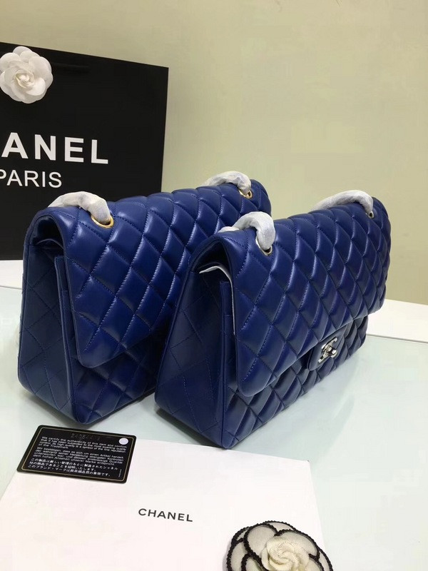CL 1112 Blue Large Size 30cm Lambskin Leather Flap Bag With Gold/Silver Hardware