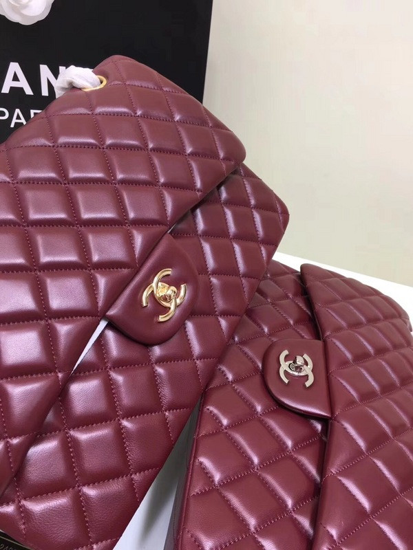 CL 1112 Wine Red Large Size 30cm Lambskin Leather Flap Bag With Gold/Silver Hardware