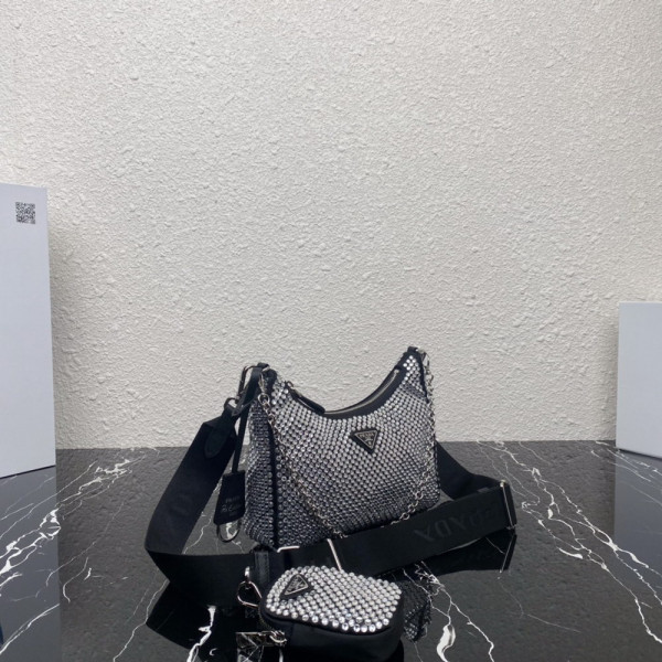 Pra*a re-edition 2005 satin bag with crystals