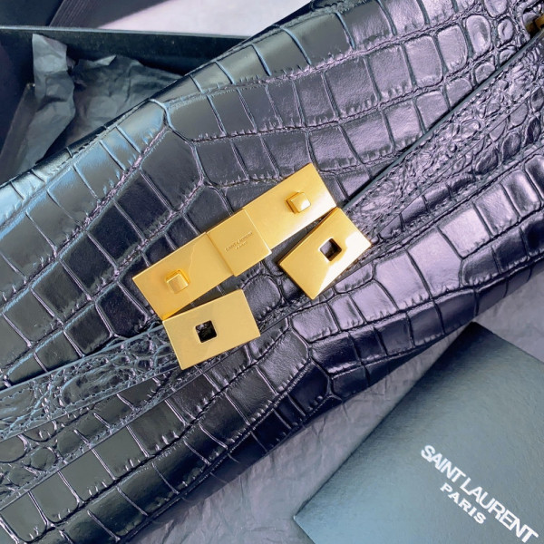 YSL MANHATTAN CLUTCH IN CROCODILE-EMBOSSED LEATHER