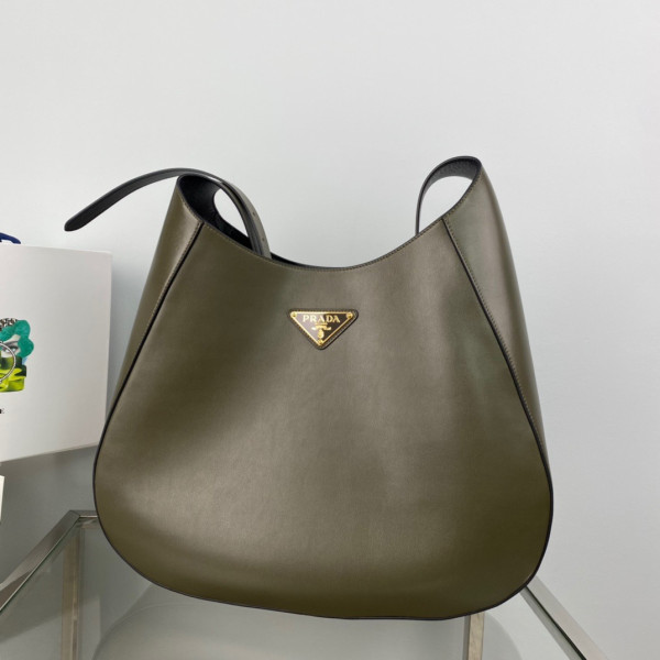 Pra*a large leather shoulder bag with topstitching