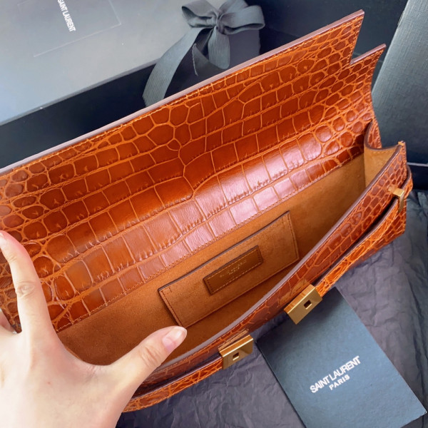 YSL MANHATTAN CLUTCH IN CROCODILE-EMBOSSED LEATHER