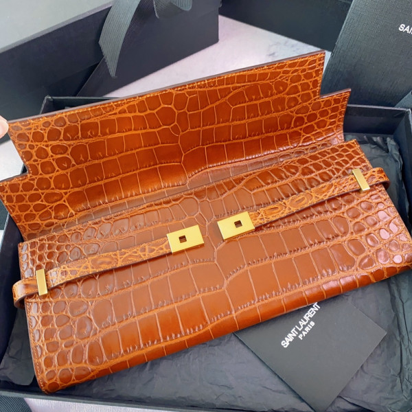 YSL MANHATTAN CLUTCH IN CROCODILE-EMBOSSED LEATHER