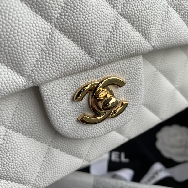 CL A01112 White Large 25.5 Calfskin Leather Flap Bag