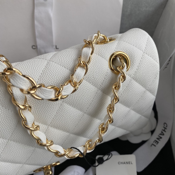 CL A01112 White Large 25.5 Calfskin Leather Flap Bag
