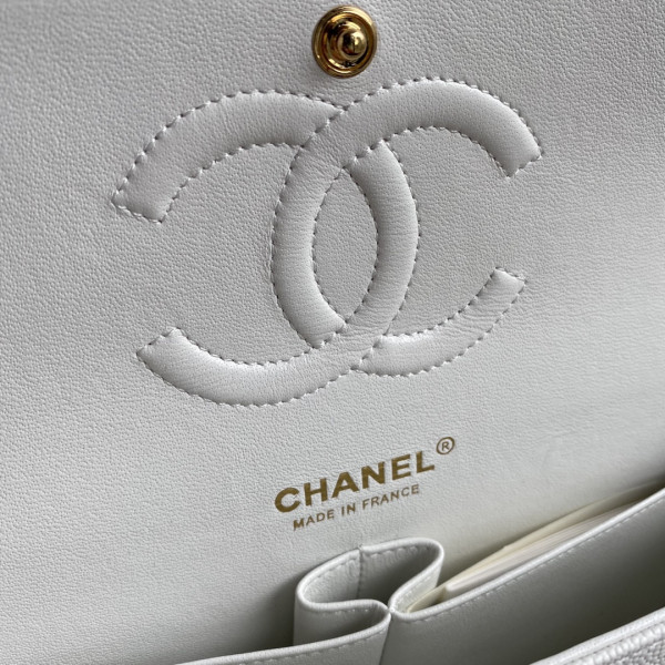 CL A01112 White Large 25.5 Calfskin Leather Flap Bag